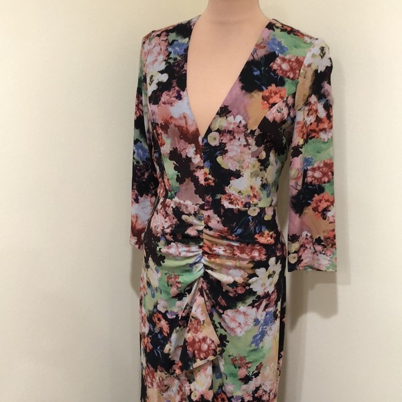 Badgley Mischka Gown Size 8 Black Floral Ruffle Formal Maxi Dress - Picture 4 of 13